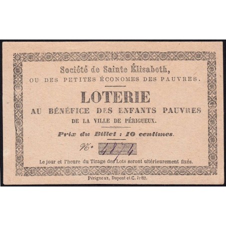 1882 - Périgueux - Loterie - Société de Sainte Elisabeth - 10 centimes - SPL