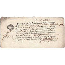 Nord - Lille - Louis XV - 1747 - Capitation de la noblesse - 120 livres - Etat : SUP
