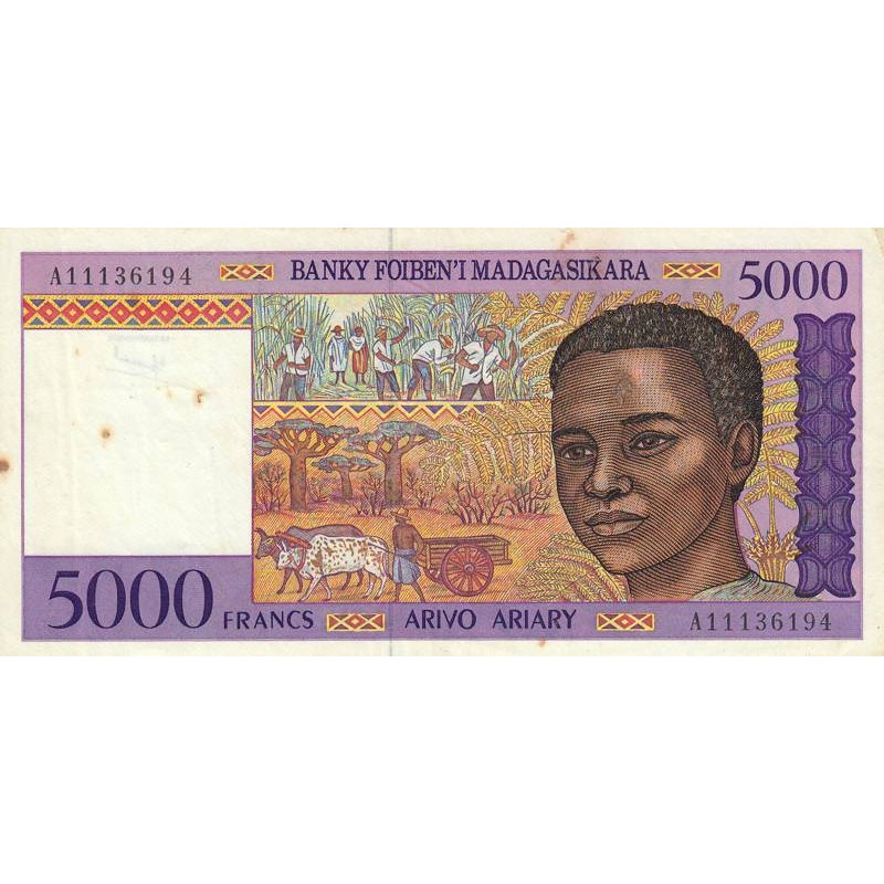 Madagascar - Pick 78a - 5'000 francs - 1'000 ariary - Série A - 1995 - Etat : TB+