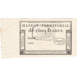 Mandat territorial 63b - 5 francs - 28 ventôse an 4 - Série 1295 - Etat : SPL