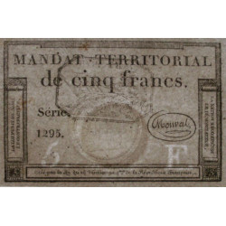 Mandat territorial 63b - 5 francs - 28 ventôse an 4 - Série 1295 - Etat : SPL