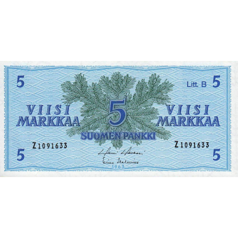 Finlande - Pick 106Aa_43 - 5 markkaa - Litt. B - Série Z - 1963 (1969) - Etat : NEUF