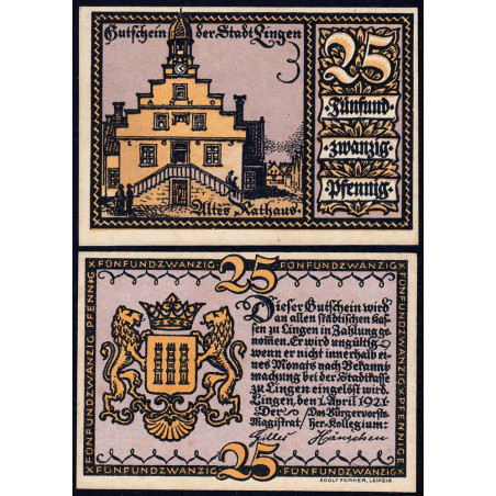 Allemagne - Notgeld - Lingen - 25 pfennig - 01/04/1921 - Etat : NEUF