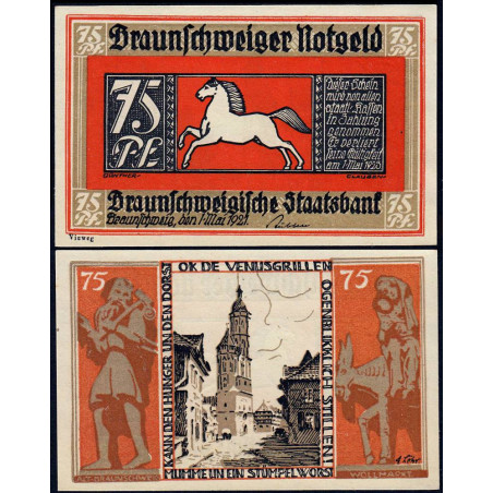 Allemagne - Notgeld - Braunschweig - 75 pfennig - Série 2 - Réf. i - 01/05/1921 - Etat : NEUF