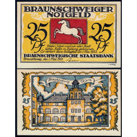 Allemagne - Notgeld - Braunschweig - 25 pfennig - Série 4 - Réf. d - 01/05/1921 - Etat : NEUF