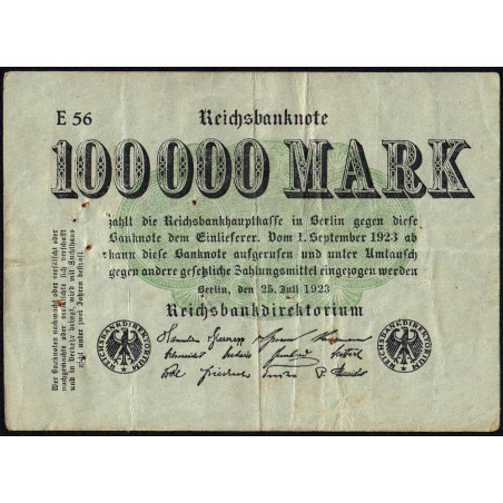 Allemagne - Pick 91a_1 - 100'000 mark - 25/07/1923 - Série E 56 - Etat : TB