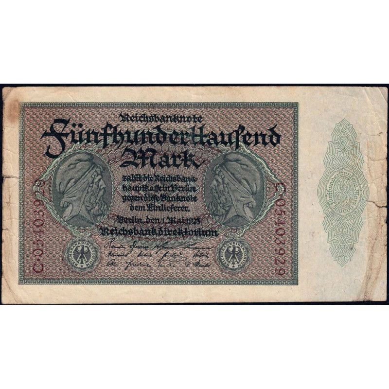 Allemagne - Pick 88a - 500'000 mark - 01/05/1923 - Série C - Etat : TB-