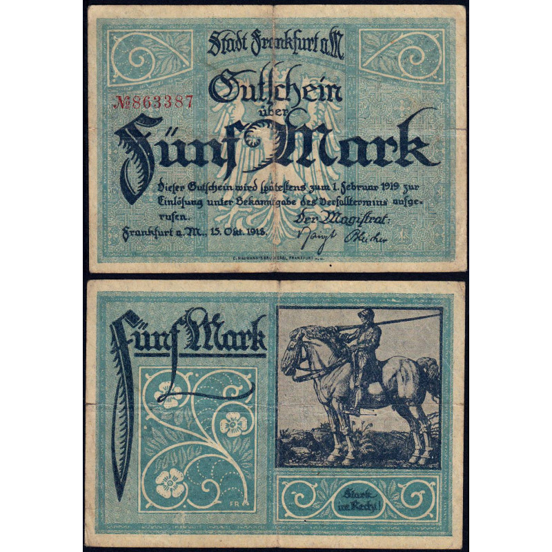 Allemagne - Notgeld - Frankfurt am Main - 5 mark - 15/10/1918 - Etat : TB+