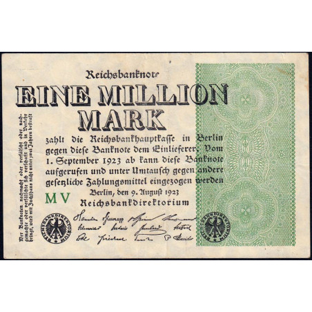 Allemagne - Pick 102b - 1 million mark - 09/08/1923 - Série MV - Etat : TTB