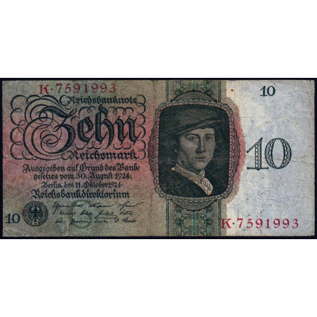 Allemagne - Pick 175 - 10 reichsmark - 11/10/1924 - Lettre G - Série K - Etat : TB