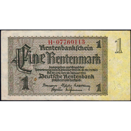 Allemagne - Pick 173b - 1 rentenmark - 30/01/1937 - Série H - Etat : TTB+