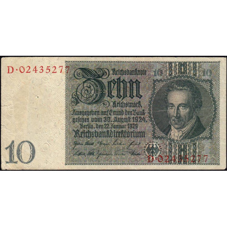 Allemagne - Pick 180b - 10 reichsmark - 22/01/1929 - Sans lettre - Série D - Etat : TTB