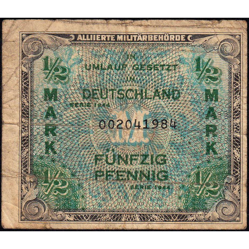 Allemagne - Occupation alliée - Pick 191a - 1/2 mark - 1944 - Etat : B+