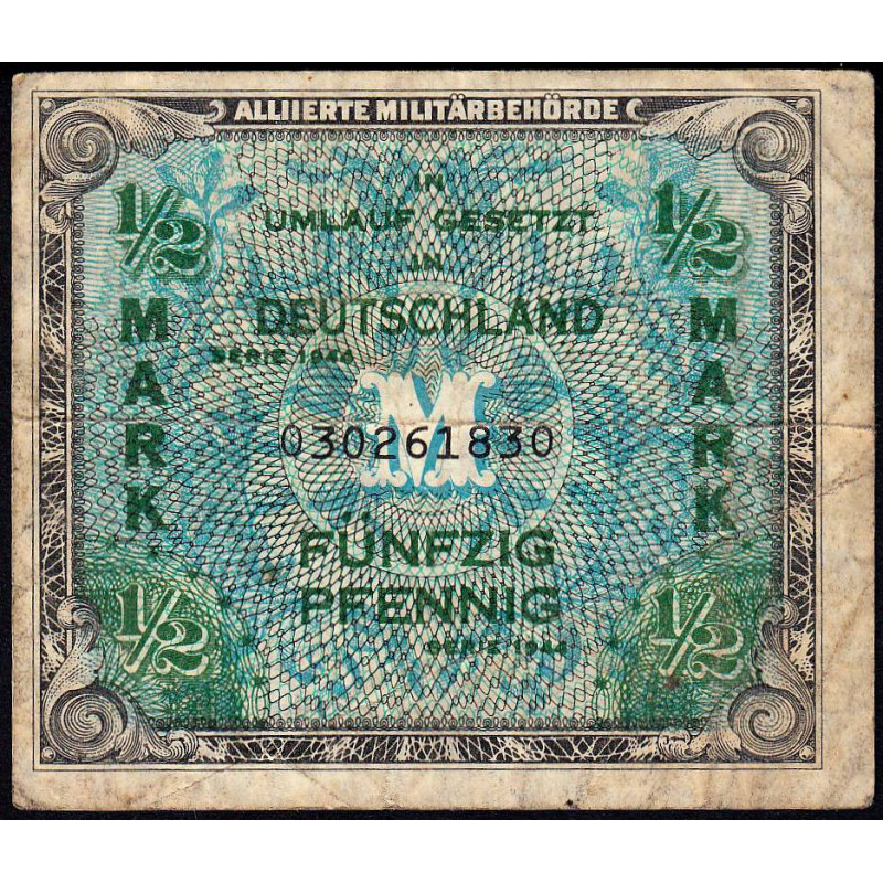 Allemagne - Occupation alliée - Pick 191a - 1/2 mark - 1944 - Etat : TB-