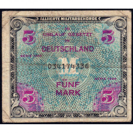 Allemagne - Occupation alliée - Pick 193a - 5 mark - 1944 - Etat : B+ à TB-