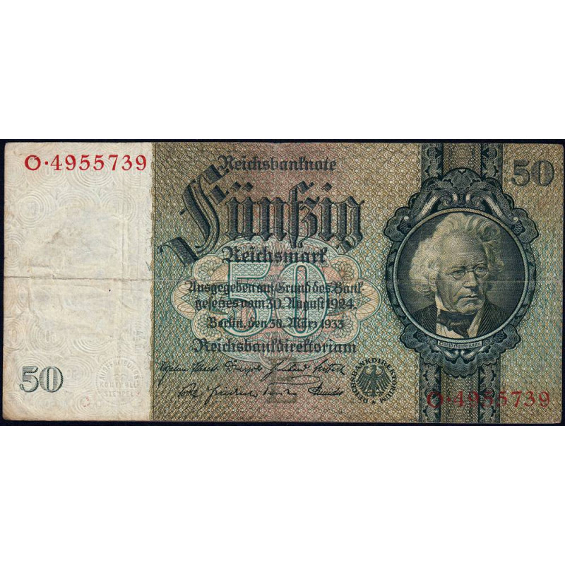 Allemagne - Pick 182a_1 - 50 reichsmark - 30/03/1933 - Lettre E - Série O - Etat : TB