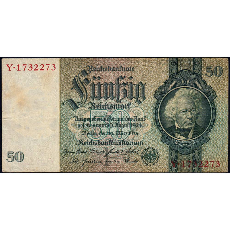 Allemagne - Pick 182a_1 - 50 reichsmark - 30/03/1933 - Lettre I - Série Y - Etat : TB+