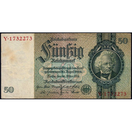 Allemagne - Pick 182a_1 - 50 reichsmark - 30/03/1933 - Lettre I - Série Y - Etat : TB+