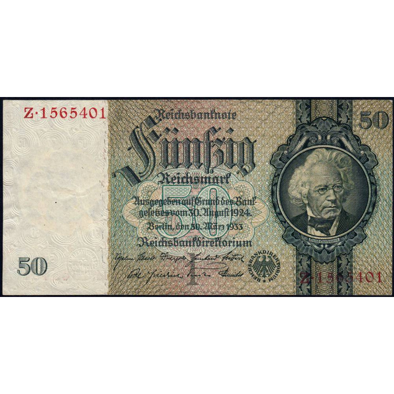 Allemagne - Pick 182a_1 - 50 reichsmark - 30/03/1933 - Lettre I - Série Z - Etat : TTB