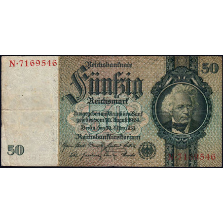 Allemagne - Pick 182a_1 - 50 reichsmark - 30/03/1933 - Lettre M - Série N - Etat : TB+