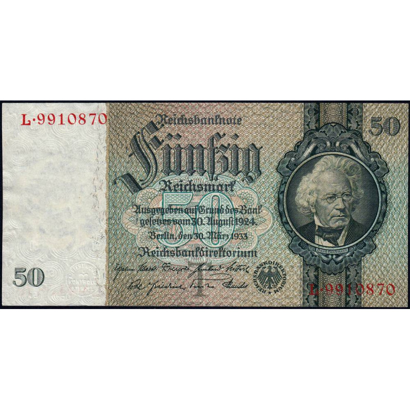 Allemagne - Pick 182a_1 - 50 reichsmark - 30/03/1933 - Lettre T - Série L - Etat : SUP-