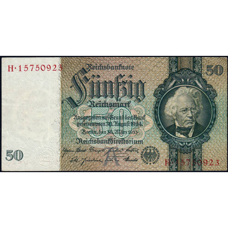 Allemagne - Pick 182a_2 - 50 reichsmark - 30/03/1933 - Lettre A - Série H - Etat : SUP-