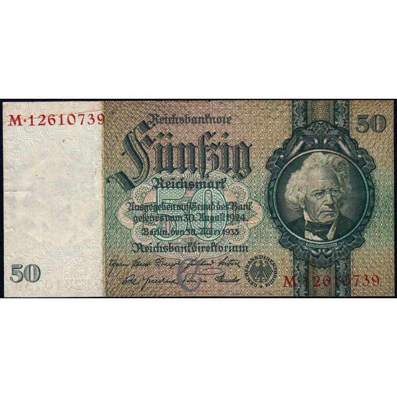 Allemagne - Pick 182a_2 - 50 reichsmark - 30/03/1933 - Lettre C - Série M - Etat : TTB