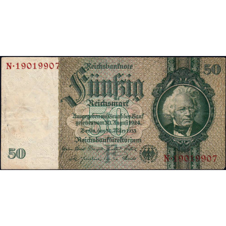 Allemagne - Pick 182a_2 - 50 reichsmark - 30/03/1933 - Lettre F - Série N - Etat : TB+