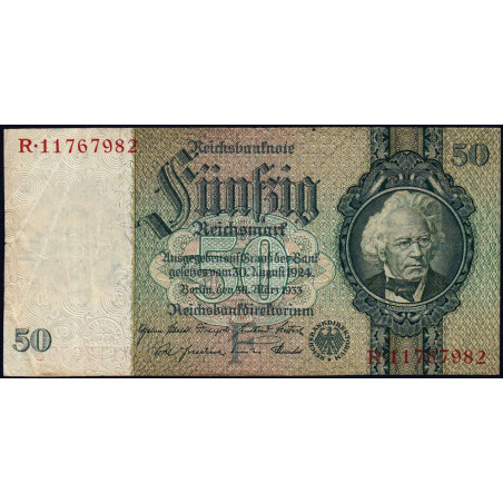 Allemagne - Pick 182a_2 - 50 reichsmark - 30/03/1933 - Lettre F - Série R - Etat : TB+