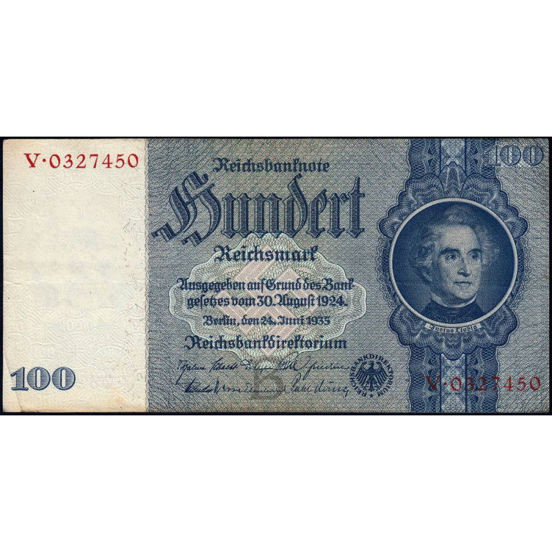 Allemagne - Pick 183a - 100 reichsmark - 24/06/1935 - Lettre B - Série V - Etat : TTB+