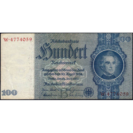 Allemagne - Pick 183a - 100 reichsmark - 24/06/1935 - Lettre B - Série W - Etat : TTB