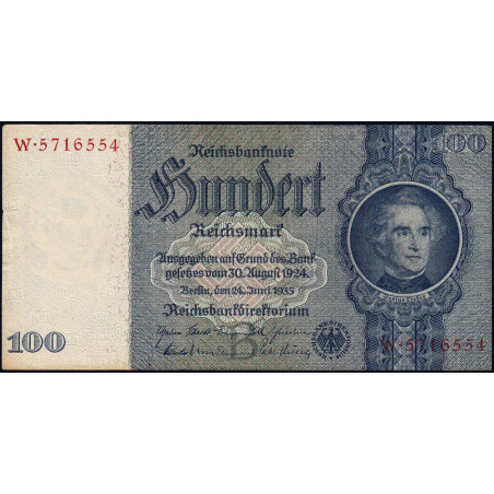 Allemagne - Pick 183a - 100 reichsmark - 24/06/1935 - Lettre B - Série W - Etat : SUP