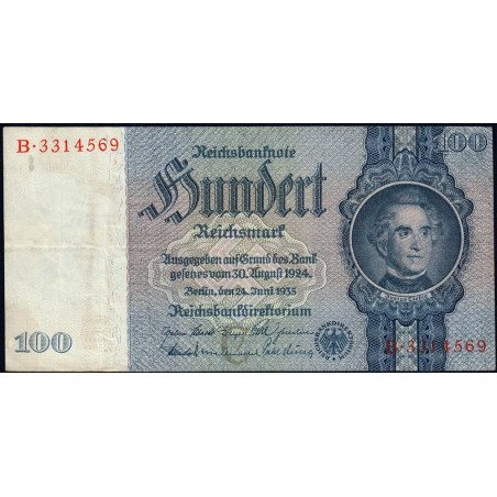 Allemagne - Pick 183a - 100 reichsmark - 24/06/1935 - Lettre C - Série B - Etat : TTB