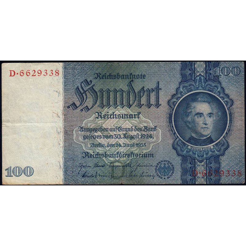 Allemagne - Pick 183a - 100 reichsmark - 24/06/1935 - Lettre D - Série D - Etat : TB+