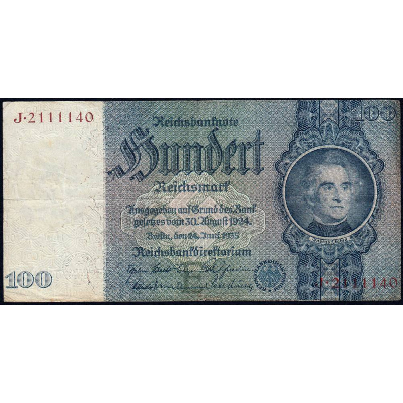 Allemagne - Pick 183a - 100 reichsmark - 24/06/1935 - Lettre E - Série J - Etat : TB+