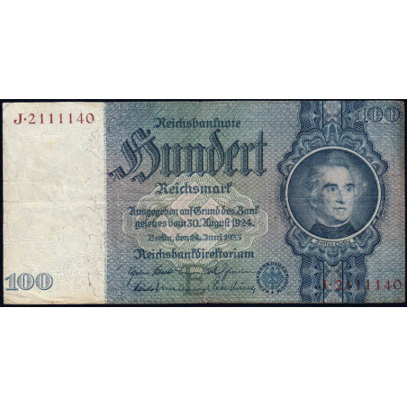 Allemagne - Pick 183a - 100 reichsmark - 24/06/1935 - Lettre E - Série J - Etat : TB+