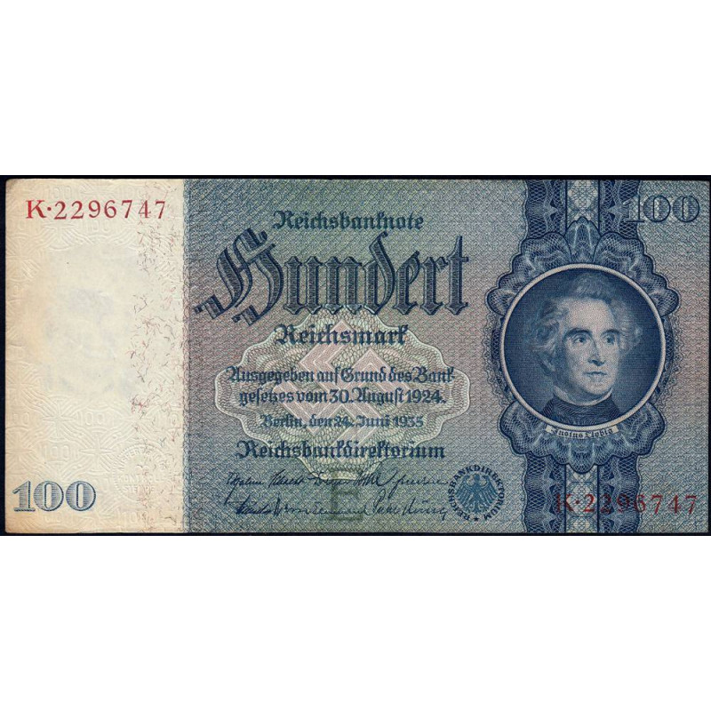 Allemagne - Pick 183a - 100 reichsmark - 24/06/1935 - Lettre E - Série K - Etat : TTB