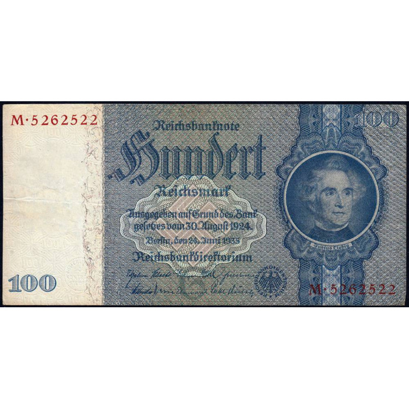 Allemagne - Pick 183a - 100 reichsmark - 24/06/1935 - Lettre G - Série M - Etat : TTB