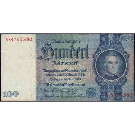 Allemagne - Pick 183a - 100 reichsmark - 24/06/1935 - Lettre G - Série N - Etat : TTB