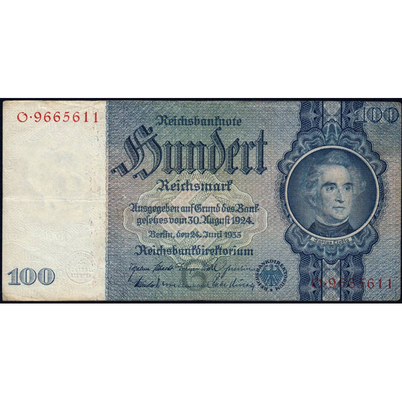 Allemagne - Pick 183a - 100 reichsmark - 24/06/1935 - Lettre G - Série O - Etat : TB+