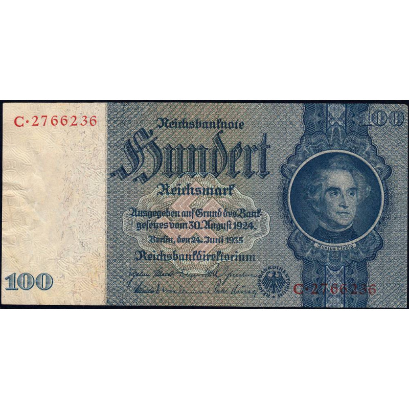 Allemagne - Pick 183b - 100 reichsmark - 24/06/1935 - Sans lettre - Série C - Etat : TTB