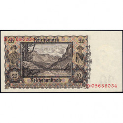 Allemagne - Pick 185 - 20 reichsmark - 16/06/1939 - Lettre W - Série D - Etat : SPL+