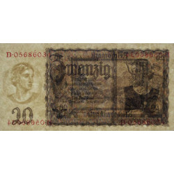 Allemagne - Pick 185 - 20 reichsmark - 16/06/1939 - Lettre W - Série D - Etat : SPL+