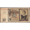 Allemagne - Pick 185 - 20 reichsmark - 16/06/1939 - Lettre W - Série D - Etat : TB-