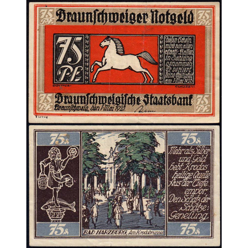 Allemagne - Notgeld - Braunschweig - 75 pfennig - Série 3 - Réf. i - 01/05/1921 - Etat : TTB