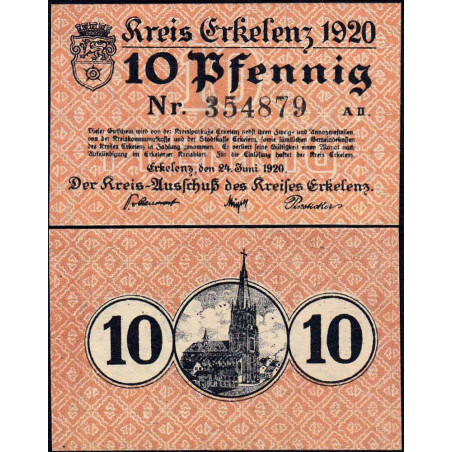 Allemagne - Notgeld - Erkelenz - 10 pfennig - 24/06/1920 - Etat : NEUF