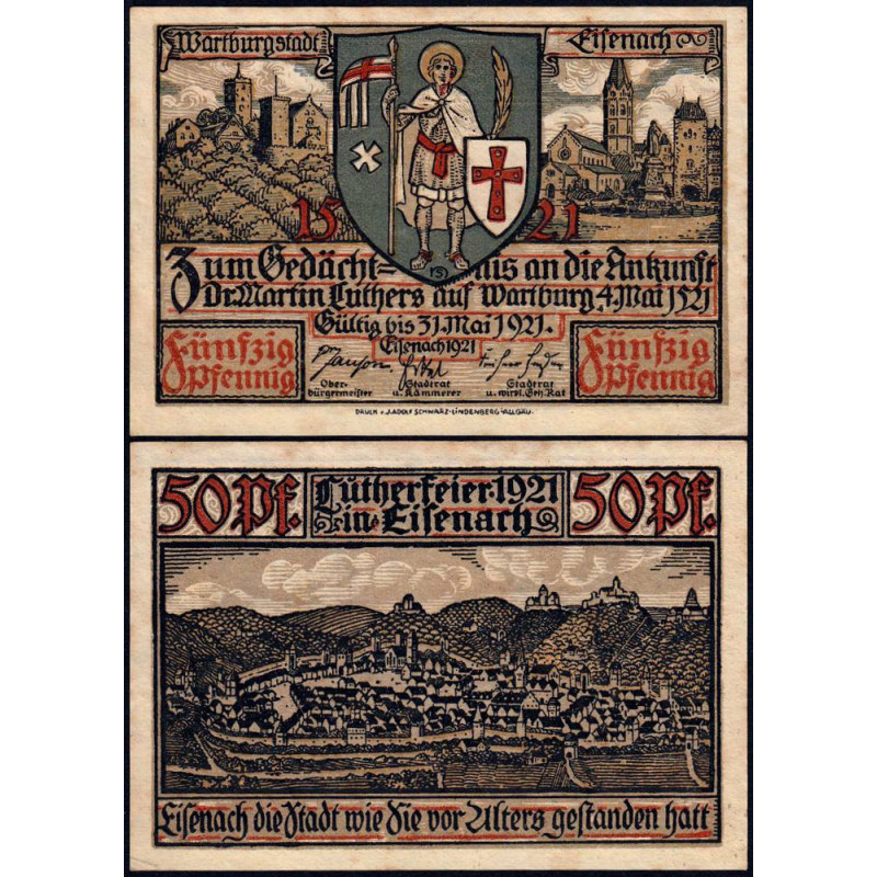 Allemagne - Notgeld - Eisenach - 50 pfennig - Type 1 - 1921 - Etat : TTB