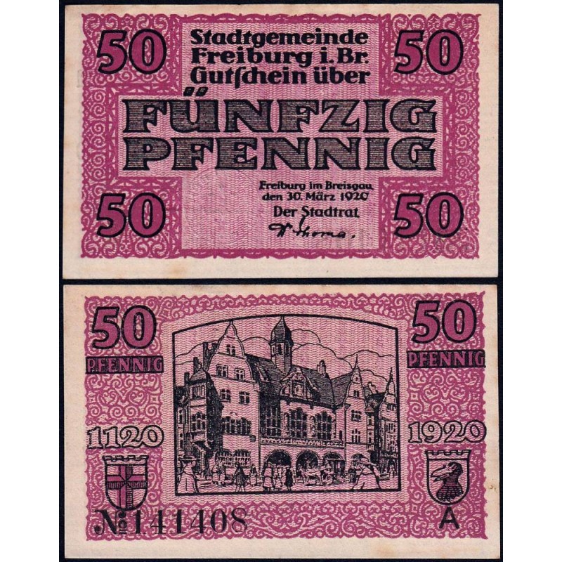 Allemagne - Notgeld - Freiburg - 50 pfennig - Série A - 30/03/1920 - Etat : SPL