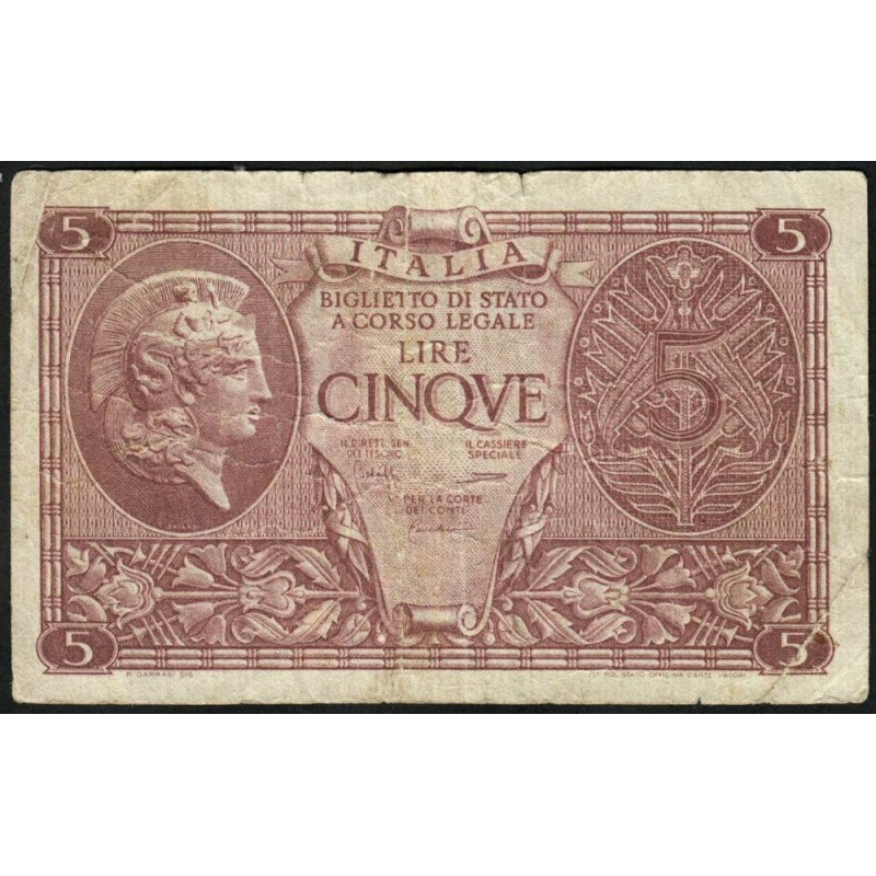 Italie - Pick 31c - 5 lire - 1950 - Etat : TB