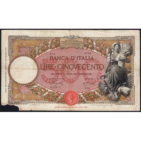 Italie - Pick 51b - 500 lire - 21/03/1930 - An VIII - Etat : AB